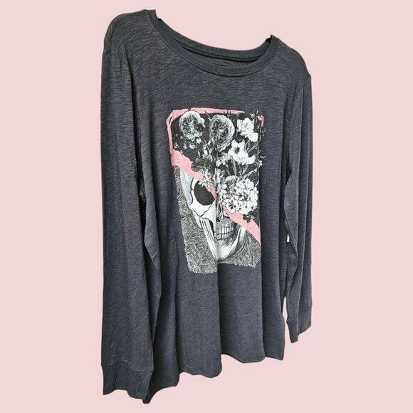 TORRID Floral SKULL ClassicβFit Super Soft Slub Long sleeve Tee SIZE 1X - Picture 5 of 16